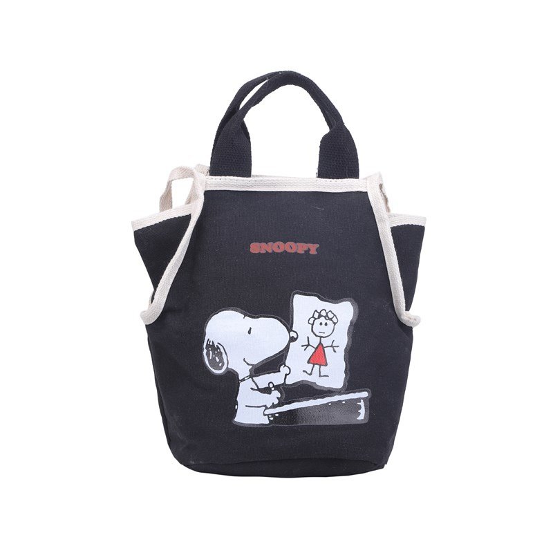 画像3:  Snoopy Canvas Bucket Tote Shoulder Crossbody Bag Shopping Bag スヌーピーキャンバスバケットトートショルダークロスボディーバッグ (3)
