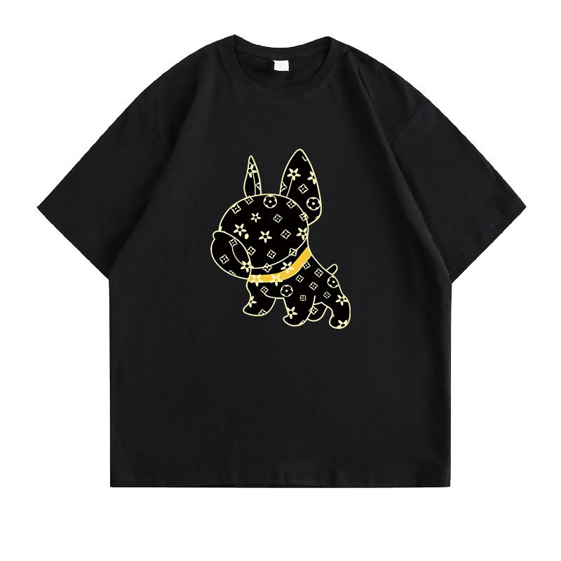Unisex Bulldog Print short-sleeved T-shirt 男女兼用 ユニ
