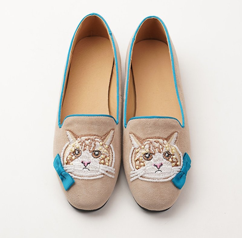 画像3: Women’s Cat embroidered flat pumps slip-ons shoes 　キャット猫刺繍 レザーフラットパンプススリッポンシューズ (3)