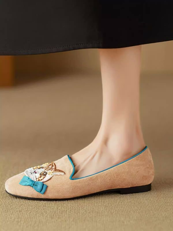 画像5: Women’s Cat embroidered flat pumps slip-ons shoes 　キャット猫刺繍 レザーフラットパンプススリッポンシューズ (5)