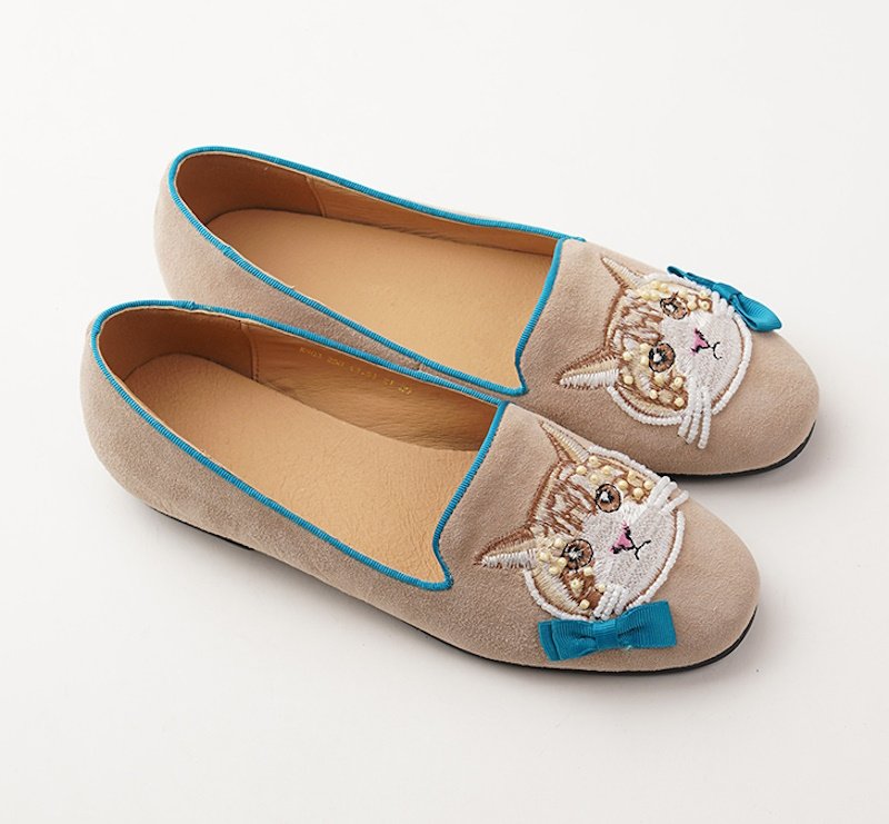画像4: Women’s Cat embroidered flat pumps slip-ons shoes 　キャット猫刺繍 レザーフラットパンプススリッポンシューズ (4)
