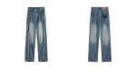 画像6:  Unisex Straight-leg washed denim pants Jeans  ユニセックス 男女兼用 ストレートワイドフリンジデザイン デニムジーンズ (6)