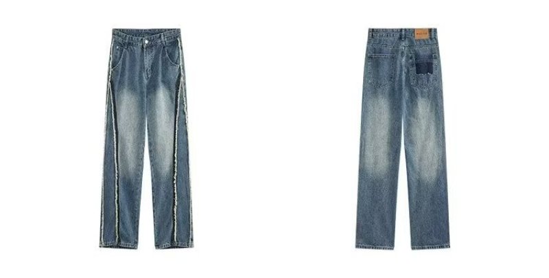 画像6:  Unisex Straight-leg washed denim pants Jeans  ユニセックス 男女兼用 ストレートワイドフリンジデザイン デニムジーンズ (6)