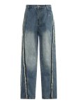 画像7:  Unisex Straight-leg washed denim pants Jeans  ユニセックス 男女兼用 ストレートワイドフリンジデザイン デニムジーンズ (7)