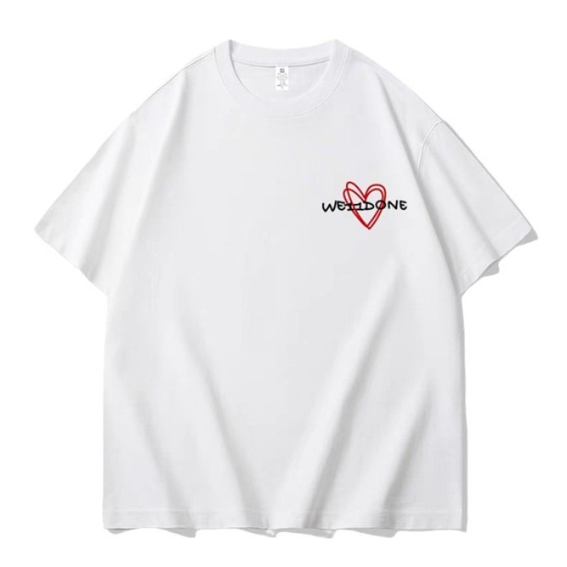 Unisex Love heart one point print short-sleeved T-shirt 男女