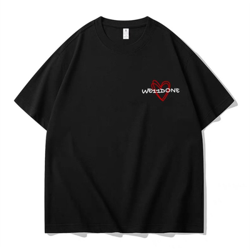 Unisex Love heart one point print short-sleeved T-shirt 男女
