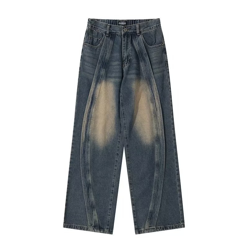 画像1:  Unisex Wave Washing Denim Heavyweight High-end Splice Jeans ユニセックス 男女兼用 ウェーブ ウォッシング デニムジーンズ (1)