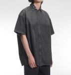 画像4: Unisex zip-up high street gradient wash denim short sleeve shirt　男女兼用 ユニセックスジップアップグラデーションウォッシュデニム半袖シャツジャケット (4)