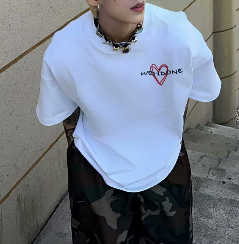 画像4: Unisex Love heart one point print short-sleeved T-shirt 男女兼用 ユニセックス ラブハートワンポイントプリント Tシャツ (4)
