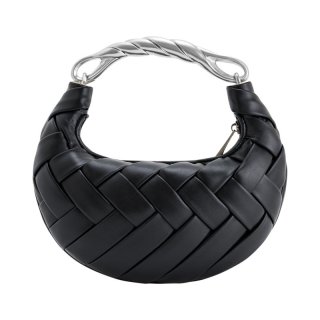 ブラック編み込み ボディーバッグ Unisex Leather braided tote shoulder crossbody bag ユニセックス