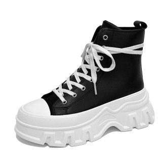 Unisex Wave pattern platform high-top leather lace-up