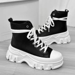 画像4: Unisex platform lace-up canvas high-top sneakers　ユニセックス男女兼用厚底レースアップキャンバスハイカットスニーカー   (4)