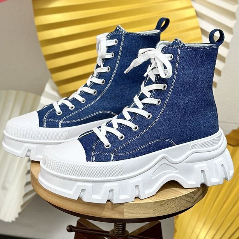 画像2: Unisex platform lace-up canvas high-top sneakers ユニセックス男女兼用厚底レースアップキャンバスハイカットスニーカー   (2)