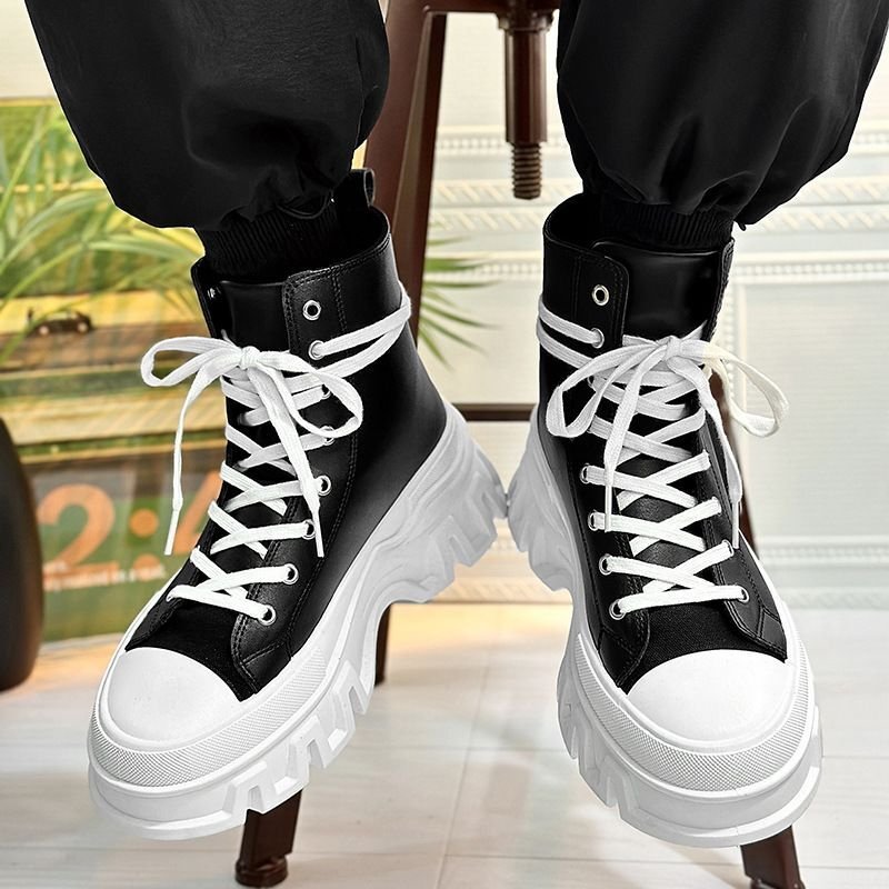 画像5: Unisex platform lace-up canvas high-top sneakers ユニセックス男女兼用厚底レースアップキャンバスハイカットスニーカー   (5)