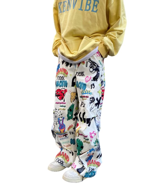 画像2: Unisex Multi Color Design Loose Pant Sweat Pant  ユニセックス 男女兼用 マルチ カラー デザイン ルーズ パンツ スウェット パンツ (2)