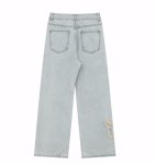 画像4:  Unisex  Hip Hop Splash Ink Butterfly Patch Straight Jeans　ユニセックス 男女兼用  ヒップホップ スプラッシュ インク バタフライ パッチ ストレートデニムジーンズ (4)