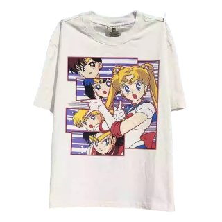 Oversized Sailor Moon half sleeve print T-shirt 男女兼用ユニ