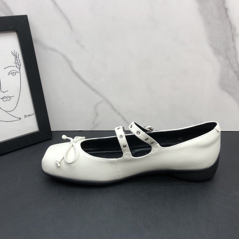 画像8: Women’s LeatherDouble Strap & Ribbon Square Toe Mary Jane Flat Shoes Scoop Ballet Shoes  　 レザーフラットダブルストラップ&リボンバレーシューズパンプススリッポンスニーカー (8)