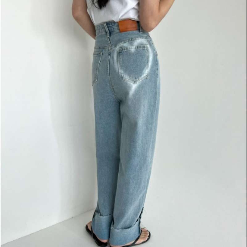 画像2: Heart pocket wide denim pants  Jeans  レディース ハートプリント デニム ジーンズ (2)