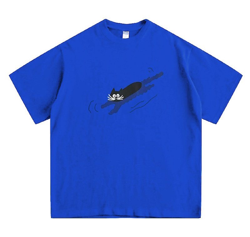 画像6: Unisex Swimming Cat Print  short sleeve T-shirt  　男女兼用 ユニセックス スイミングキャット猫プリント　Tシャツ (6)