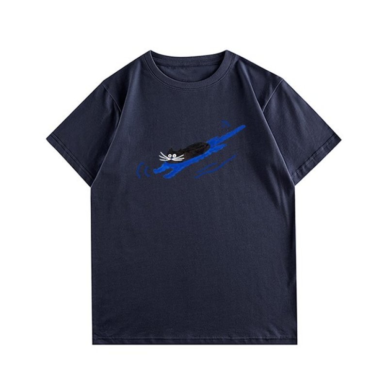 画像5: Unisex Swimming Cat Print  short sleeve T-shirt  　男女兼用 ユニセックス スイミングキャット猫プリント　Tシャツ (5)