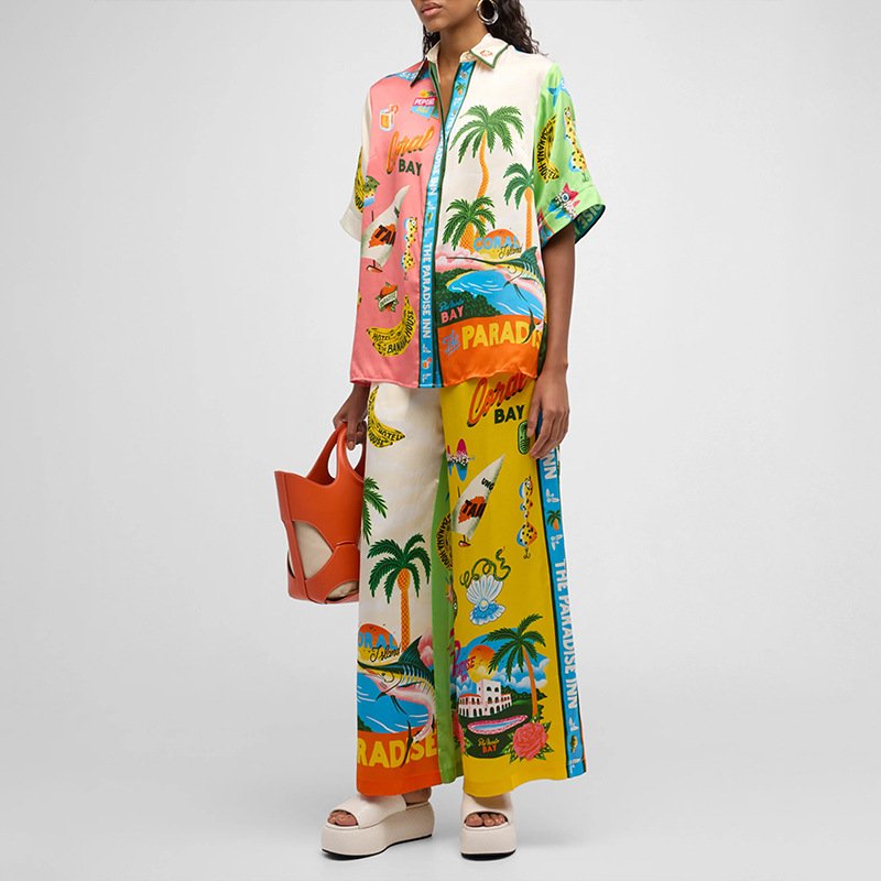 画像8: Paradise Land Tropical Print Blouse & Wide Leg Pants Set Setup  パラダイスランド南国トロピカルプリントブラウス＆ワイドレッグパンツ セットアップセット (8)