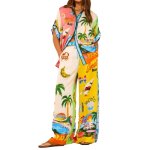 画像1: Paradise Land Tropical Print Blouse & Wide Leg Pants Set Setup  パラダイスランド南国トロピカルプリントブラウス＆ワイドレッグパンツ セットアップセット (1)