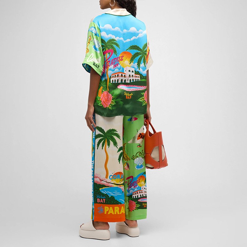 画像9: Paradise Land Tropical Print Blouse & Wide Leg Pants Set Setup  パラダイスランド南国トロピカルプリントブラウス＆ワイドレッグパンツ セットアップセット (9)