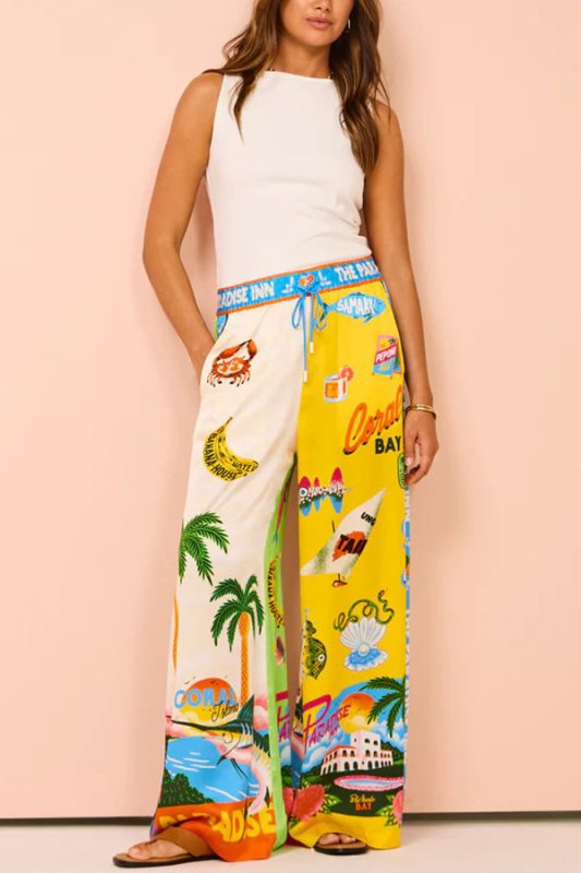 画像6: Paradise Land Tropical Print Blouse & Wide Leg Pants Set Setup  パラダイスランド南国トロピカルプリントブラウス＆ワイドレッグパンツ セットアップセット (6)