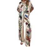 画像2: Paradise Land Tropical Print Blouse & Wide Leg Pants Set Setup  パラダイスランド南国トロピカルプリントブラウス＆ワイドレッグパンツ セットアップセット (2)