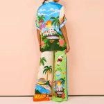 画像4: Paradise Land Tropical Print Blouse & Wide Leg Pants Set Setup  パラダイスランド南国トロピカルプリントブラウス＆ワイドレッグパンツ セットアップセット (4)