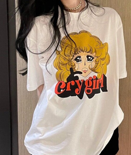 画像3: Crying girl cartoon print short-sleeved T-shirt   クライングガールアニメプリント半袖 Tシャツ (3)