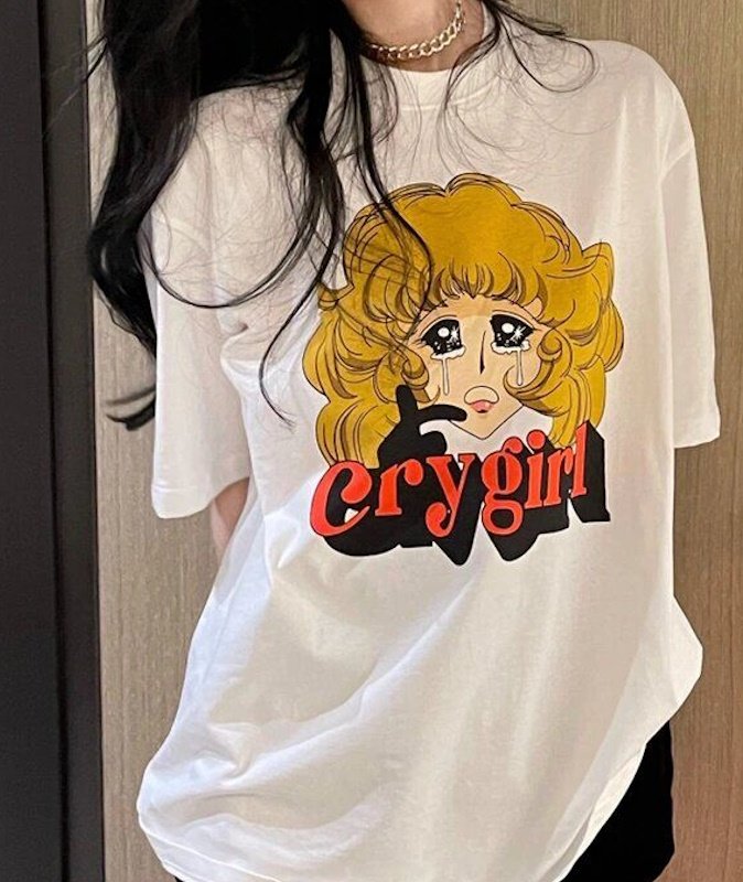 画像3: Crying girl cartoon print short-sleeved T-shirt   クライングガールアニメプリント半袖 Tシャツ (3)