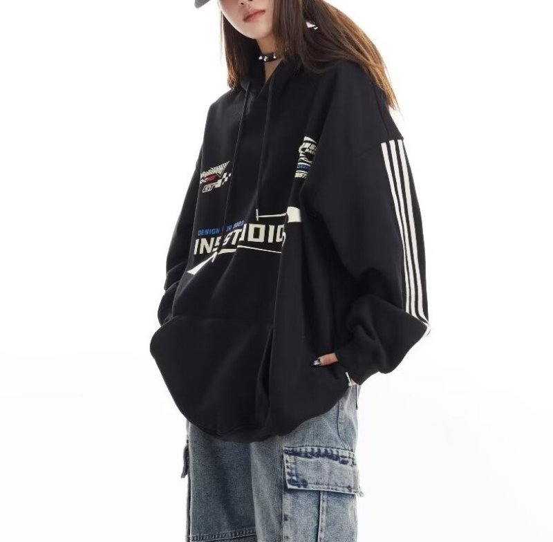 画像5: Unisex American logo three stripe hoodie  男女兼用 ユニセックスアメリカンロゴスリーライン三本線ストライプパーカープリントスエットフーディーパーカー (5)