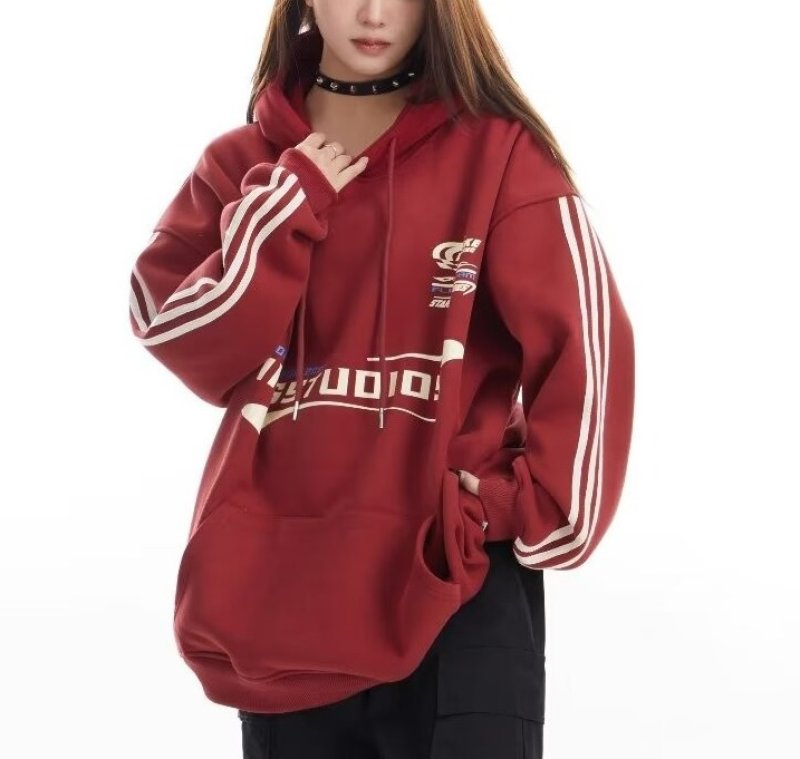 画像4: Unisex American logo three stripe hoodie  男女兼用 ユニセックスアメリカンロゴスリーライン三本線ストライプパーカープリントスエットフーディーパーカー (4)
