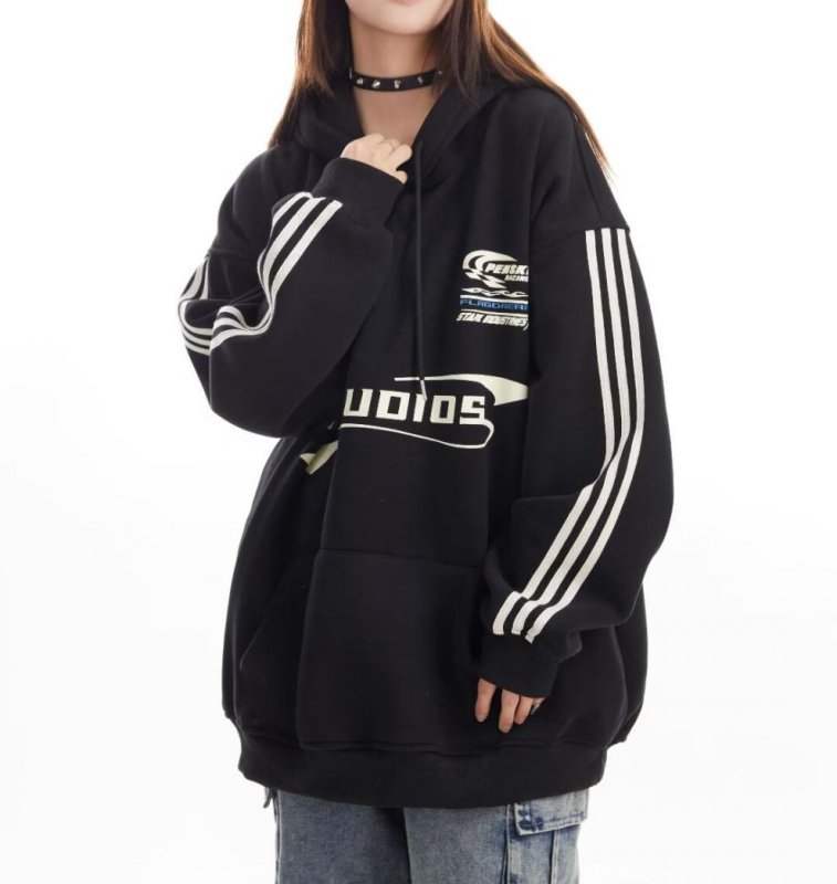 画像3: Unisex American logo three stripe hoodie  男女兼用 ユニセックスアメリカンロゴスリーライン三本線ストライプパーカープリントスエットフーディーパーカー (3)