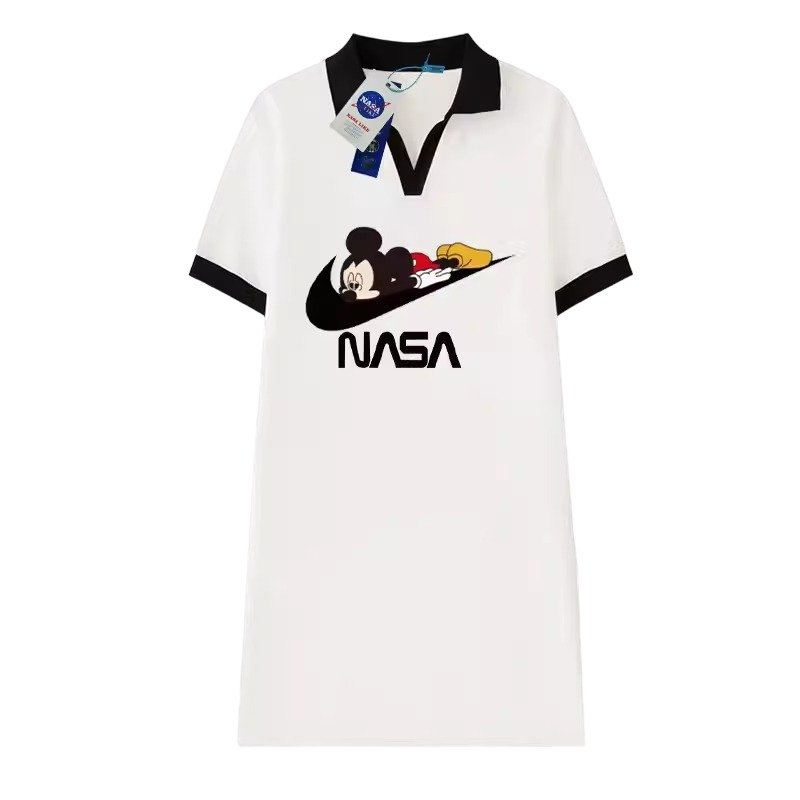 画像2: New 24 Mickey Mouse × NASA Sleep on Swoosh Long Length Tee T shirt Dress レディース　ミッキーマウス×ナサ　スリープ　オン　スウッシュ　デザイン　ロング丈　Tシャツ　ドレス　ワンピース (2)