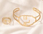 画像10: Unisex Abstract Smiley Face Design Bangle and Ring Set　アブストラクトスマイリーフェイスフェイスデザインバングル＆リングセットゴールド シルバー2カラー (10)