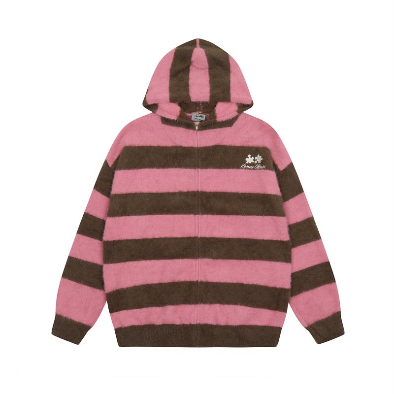 画像3: UnisexJigsaw puzzle one-point embroidery Zip-up border hoodie  男女兼用 ジグソーパズルワンポイント刺繍 ジップアップボーダーストライプフーディ フーディー パーカースウェット シャツ (3)