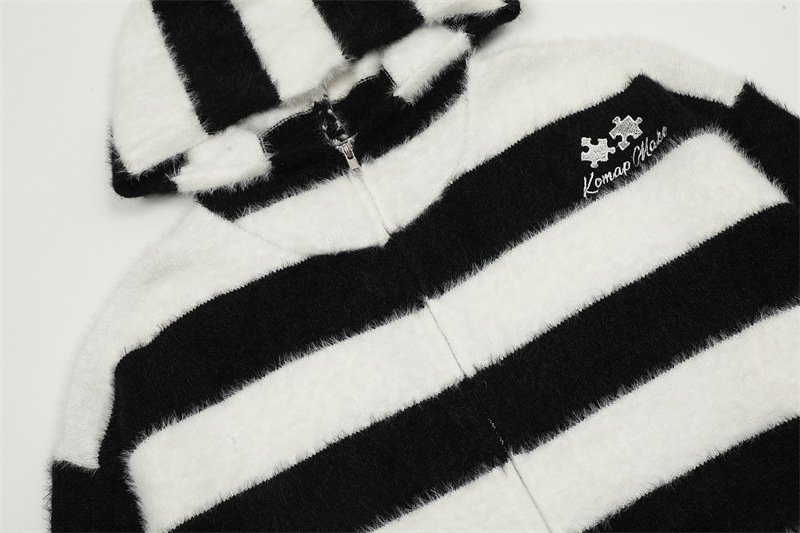 画像6: UnisexJigsaw puzzle one-point embroidery Zip-up border hoodie  男女兼用 ジグソーパズルワンポイント刺繍 ジップアップボーダーストライプフーディ フーディー パーカースウェット シャツ (6)