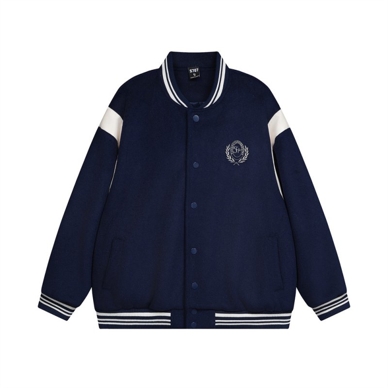 画像2:  Basic one-point logo embroidered stadium jumper Blouson baseball uniform jacket  ユニセックス 男女兼用ベーシックワンポイントエンブレムスタジアムジャンパー スタジャン MA-1 ボンバー ジャケット ブルゾン (2)