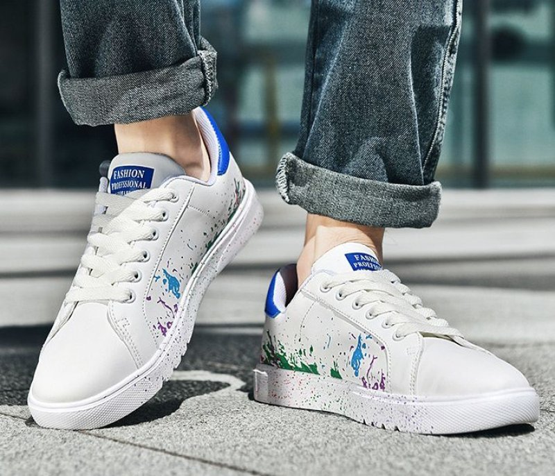 画像6: Men's Leather Painted Lace-up Sneakers ユニセックス男女兼用 レザーペインティングレースアップスニーカー (6)