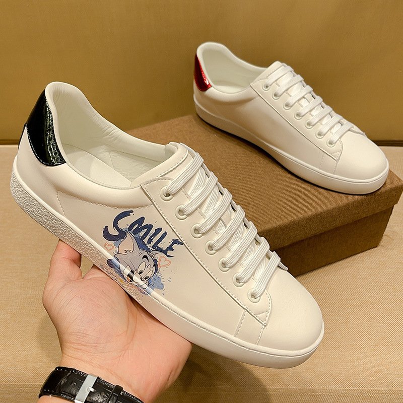 画像6: 24 Unisex Mens Tom and Jerry Paint Leather  Ace stripes mark sneakers ユニセックス メンズ 本革 レザー ライン入り エース トムとジェリー ペイント レースアップ スニーカー (6)