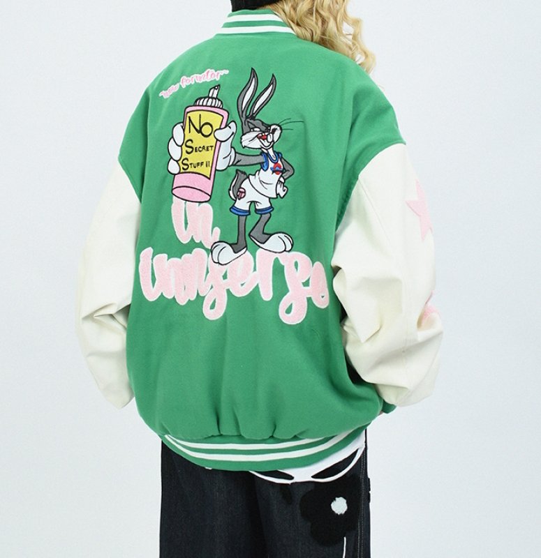 画像6: Unisex Bugs Bunny Embroidery Stadium Jumper Baseball Uniform jacket Blouson  jacket  ユニセックス 男女兼用バッグス・バニー刺繍スタジアムジャンバー スタジャン MA-1 ボンバー ジャケット ブルゾン (6)