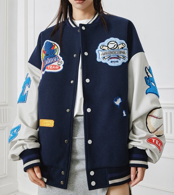 画像2: Unisex Achock Baseball Embroidered Stadium Jumper Baseball Uniform jacket Blouson  jacket  ユニセックス 男女兼用Achockベースボール刺繍スタジアムジャンバー スタジャン MA-1 ボンバー ジャケット ブルゾン (2)