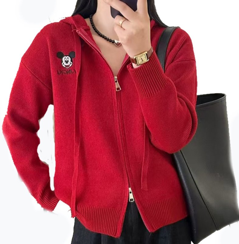 Mickey Mouse one-point embroidered knit zip-up hoodie