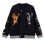 画像1: SALE セール Bugs Bunny Knit Zip Up Jacket baseball uniform jacket blouson ユニセックス 男女兼用 バックスバニーニット ジップアップジャケット スタジアムジャンパー スタジャン ブルゾン (1)
