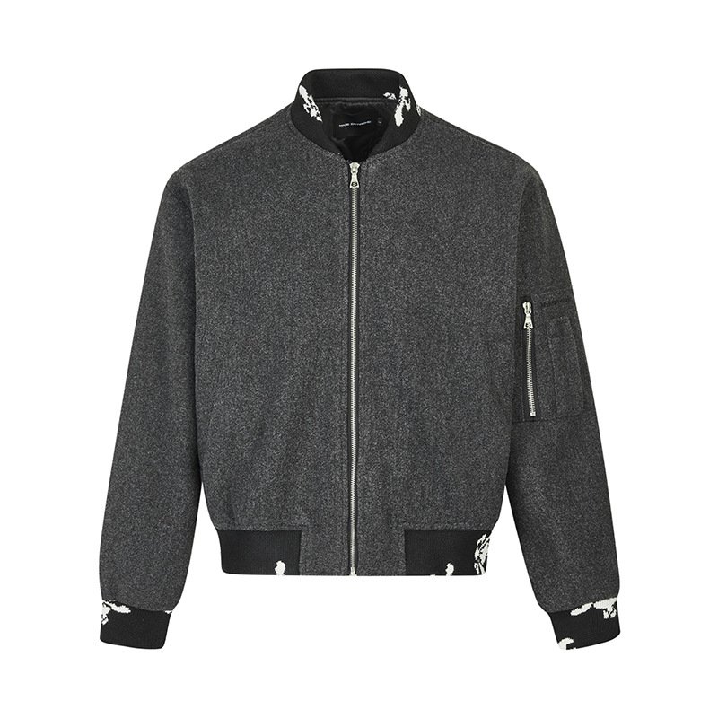 画像3: MADEEXTREME jacquard high-density wool texture retro stitching short zipper jacket flight jacket blouson ユニセックス 男女兼用 ジャカードウール テクスチャージッパージャンパー スタジャン ブルゾン (3)