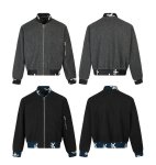 画像5: MADEEXTREME jacquard high-density wool texture retro stitching short zipper jacket flight jacket blouson ユニセックス 男女兼用 ジャカードウール テクスチャージッパージャンパー スタジャン ブルゾン (5)