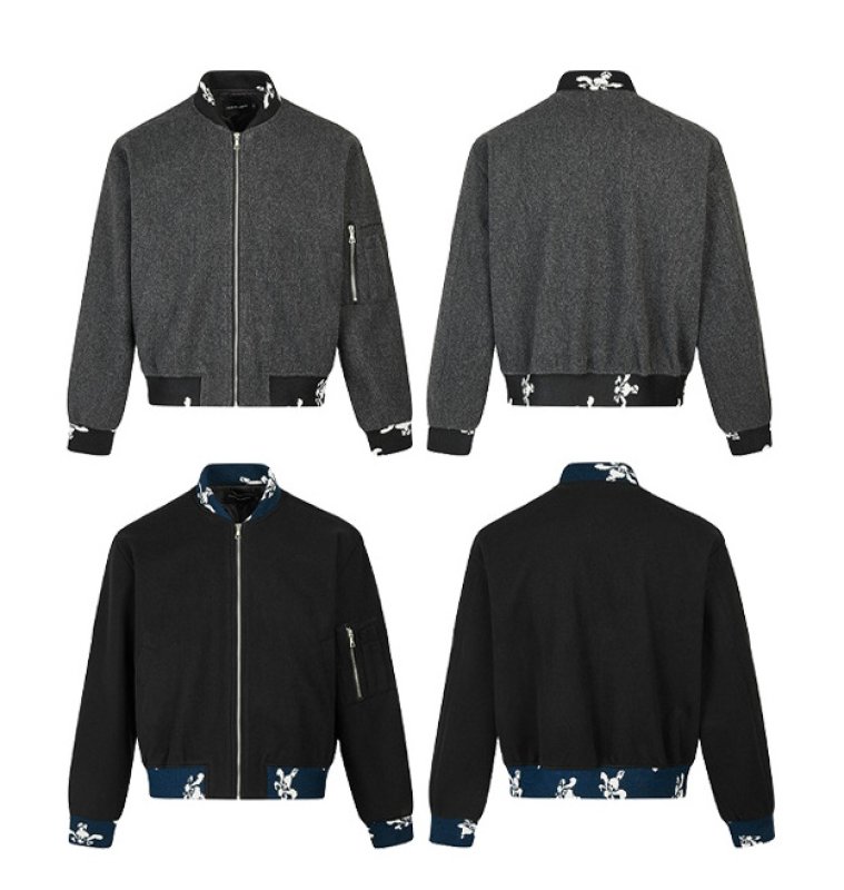 画像5: MADEEXTREME jacquard high-density wool texture retro stitching short zipper jacket flight jacket blouson ユニセックス 男女兼用 ジャカードウール テクスチャージッパージャンパー スタジャン ブルゾン (5)
